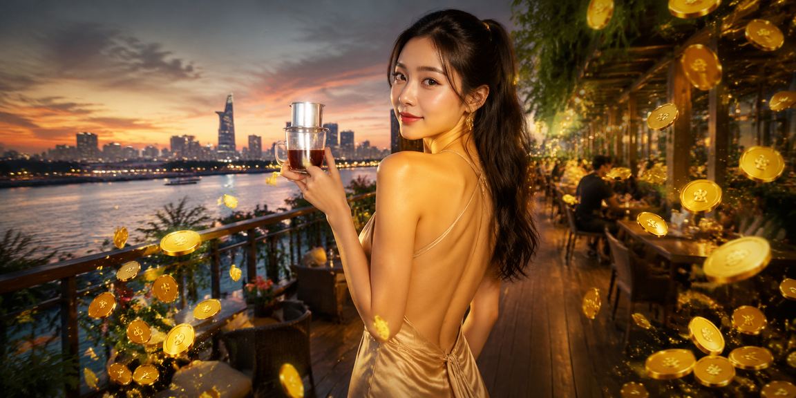Người dùng Sài Gòn xem ưu đãi hoàn tiền trên điện thoại bên tách cà phê
